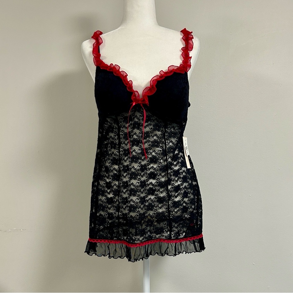 Linea Donatella Sheer Black Lace Lingerie Nightgown NWT | Size L